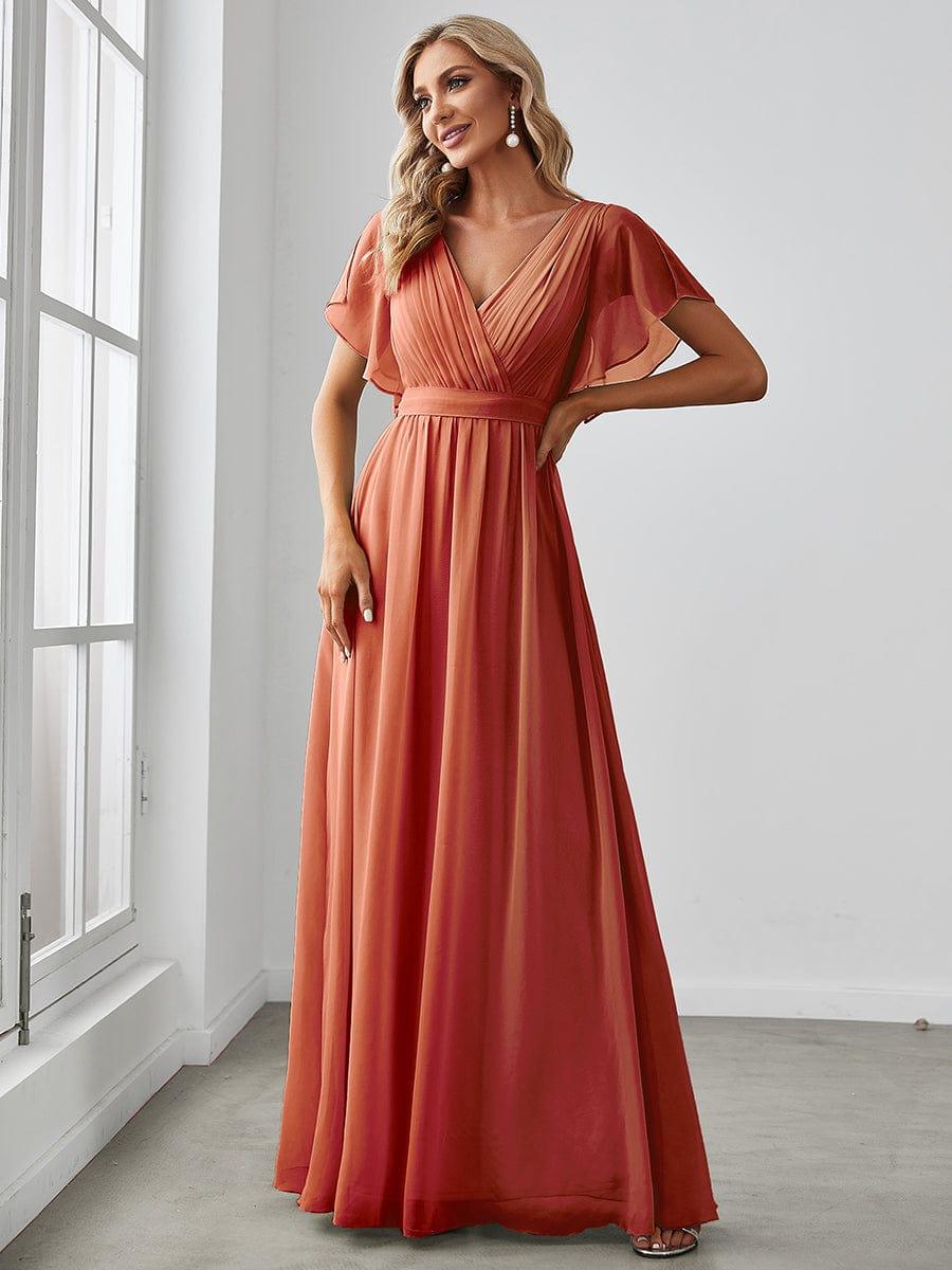 Taille personnalisée Robe de soirée en mousseline de soie à encolure en V #Couleur_Burnt Orange