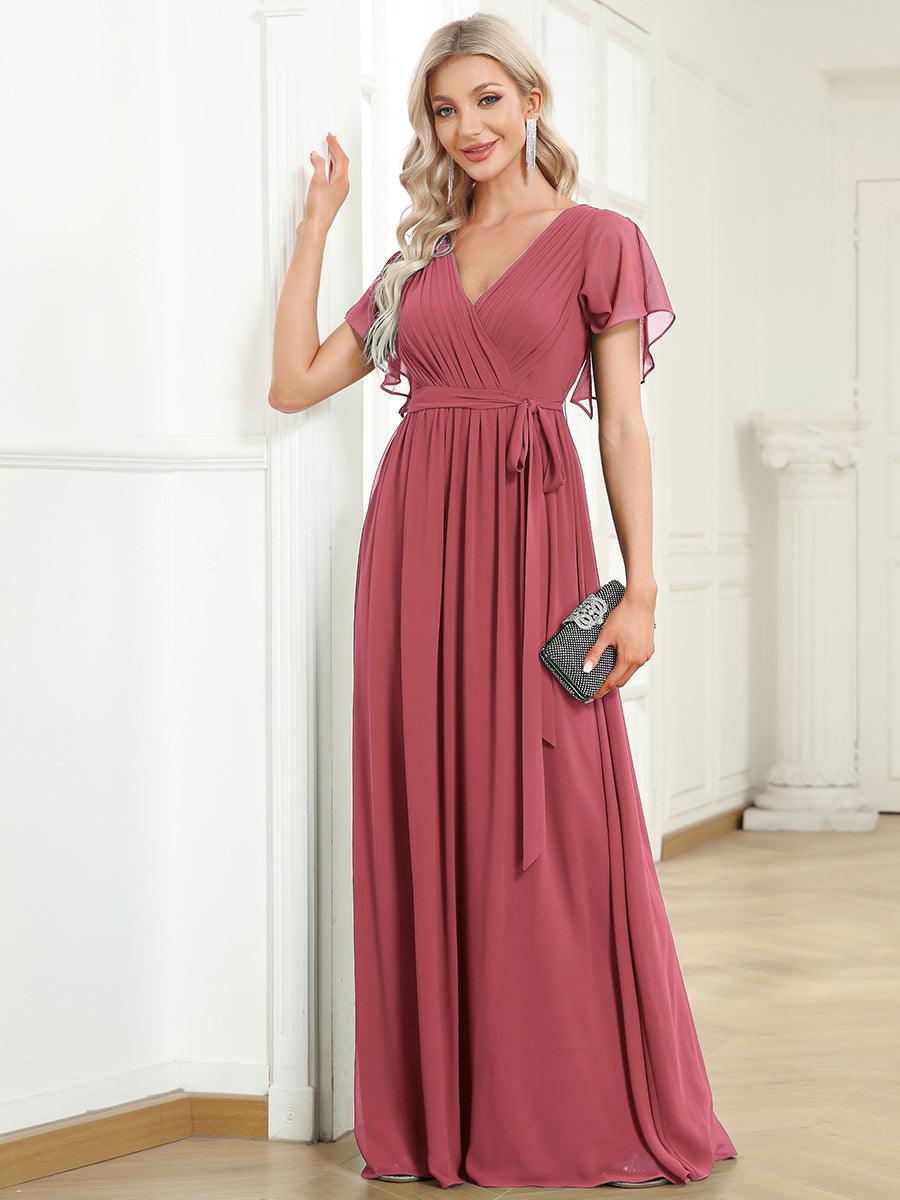 Taille personnalisée Robe de soirée en mousseline de soie à encolure en V #Couleur_Rose corail