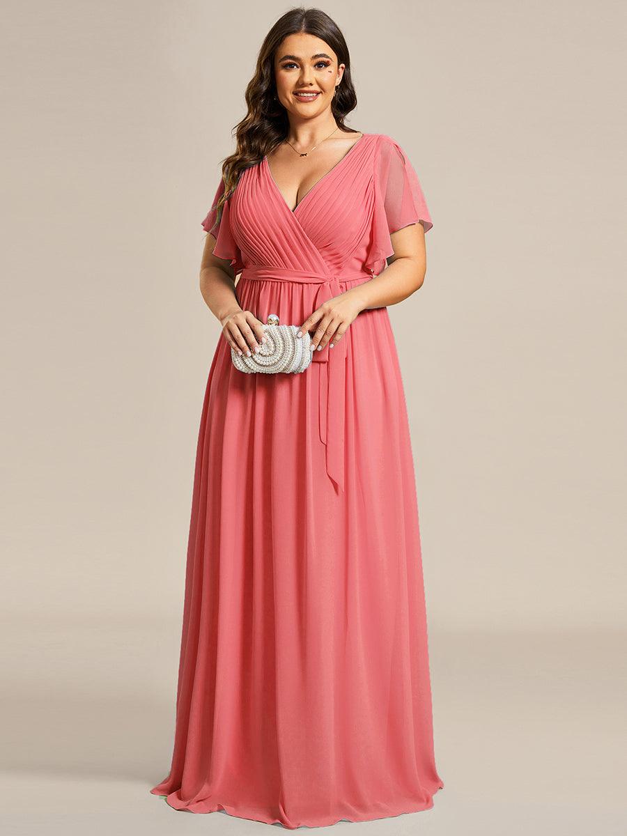 Taille personnalisée Robe de soirée en mousseline de soie à encolure en V #Couleur_Corail