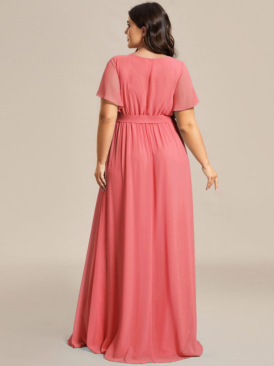 Taille personnalisée Robe de soirée en mousseline de soie à encolure en V #Couleur_Corail