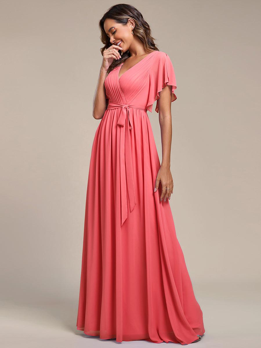 Taille personnalisée Robe de soirée en mousseline de soie à encolure en V #Couleur_Corail
