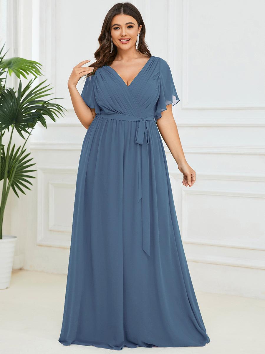 Taille personnalisée Robe de soirée en mousseline de soie à encolure en V #Couleur_Marine Fume