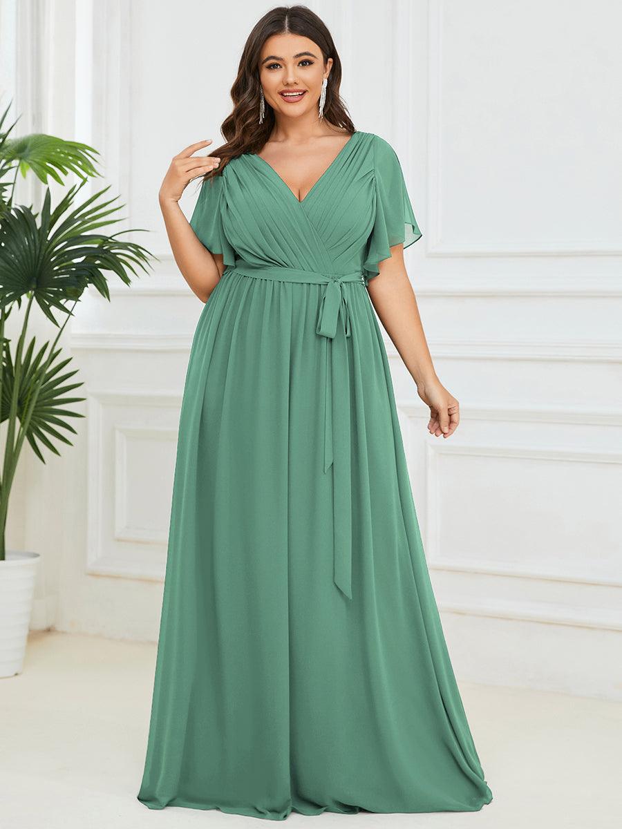 Taille personnalisée Robe de soirée en mousseline de soie à encolure en V #Couleur_Haricot Vert