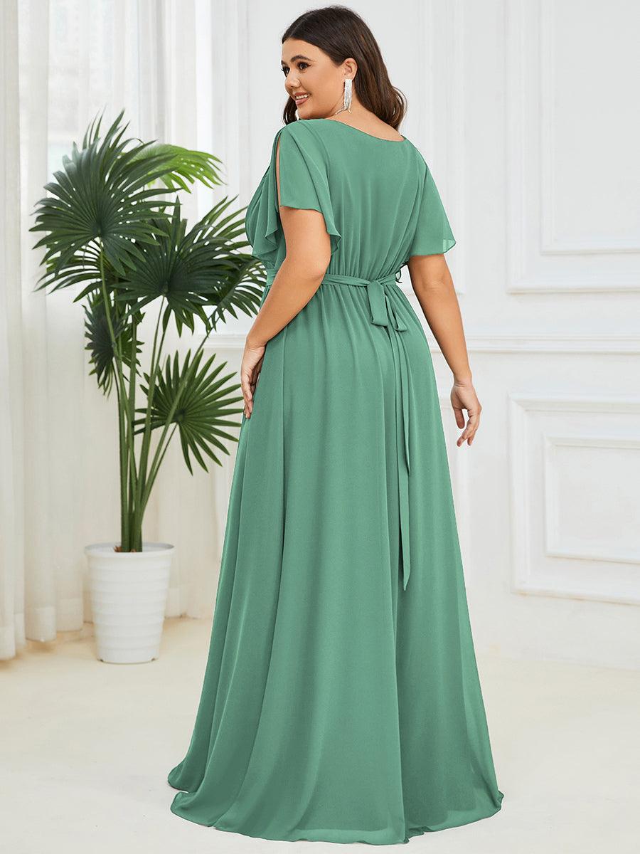Taille personnalisée Robe de soirée en mousseline de soie à encolure en V #Couleur_Haricot Vert