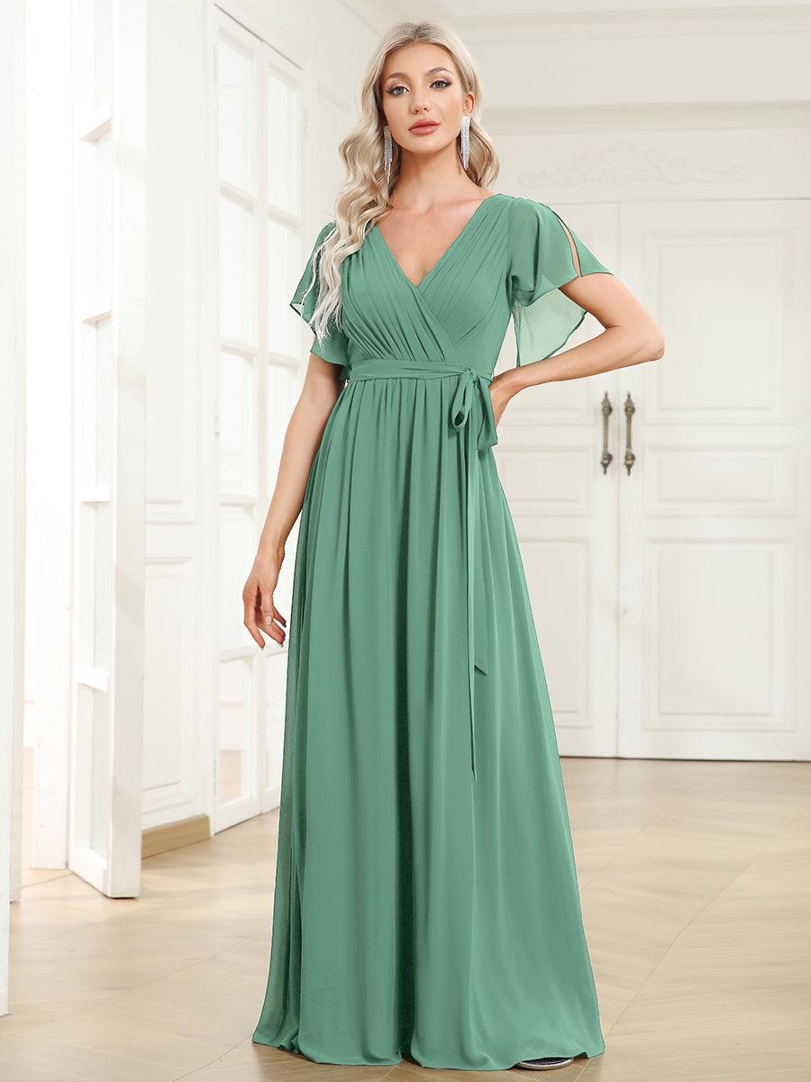 Taille personnalisée Robe de soirée en mousseline de soie à encolure en V #Couleur_Haricot Vert