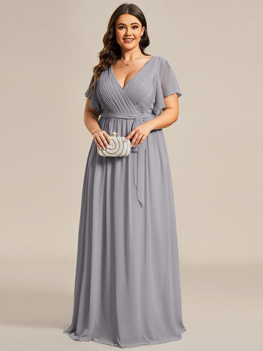 Taille personnalisée Robe de soirée en mousseline de soie à encolure en V #Couleur_Gris