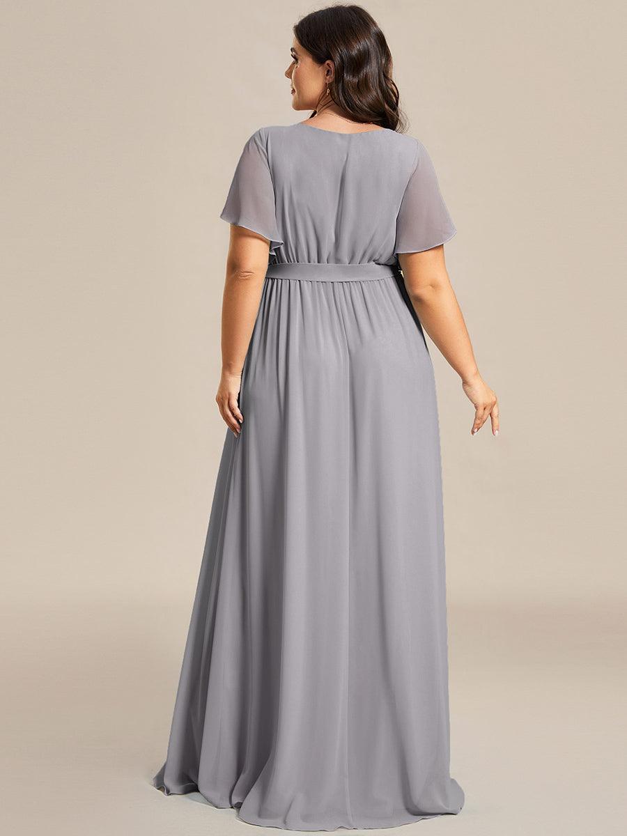 Taille personnalisée Robe de soirée en mousseline de soie à encolure en V #Couleur_Gris