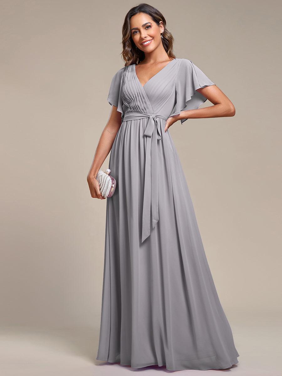 Taille personnalisée Robe de soirée en mousseline de soie à encolure en V #Couleur_Gris