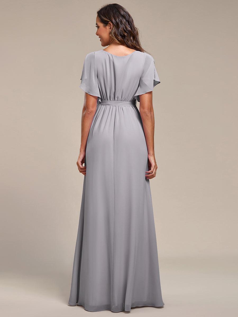 Taille personnalisée Robe de soirée en mousseline de soie à encolure en V #Couleur_Gris