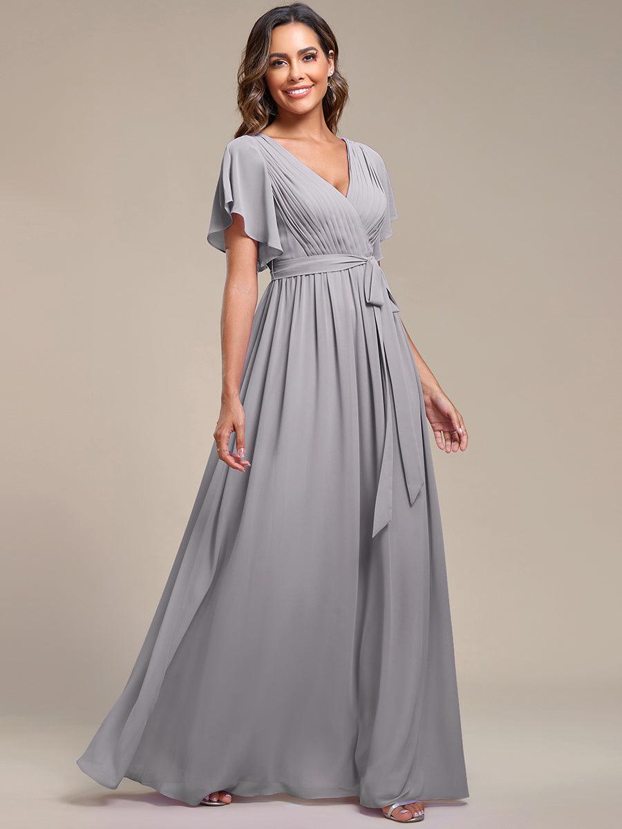 Taille personnalisée Robe de soirée en mousseline de soie à encolure en V #Couleur_Gris