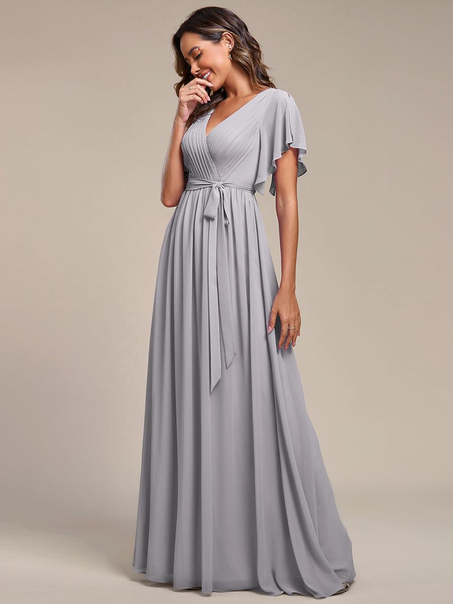 Taille personnalisée Robe de soirée en mousseline de soie à encolure en V #Couleur_Gris