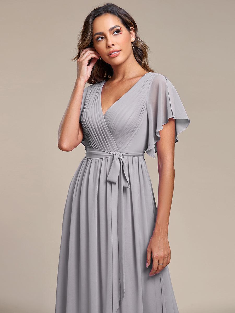 Taille personnalisée Robe de soirée en mousseline de soie à encolure en V #Couleur_Gris