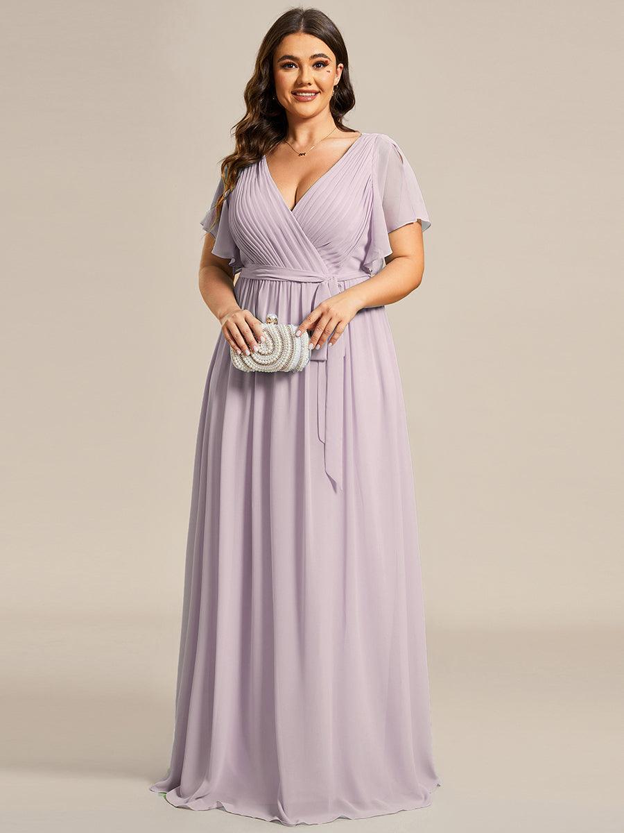 Taille personnalisée Robe de soirée en mousseline de soie à encolure en V #Couleur_Lilas