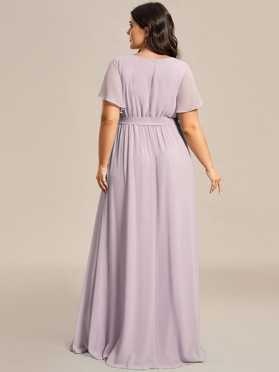 Taille personnalisée Robe de soirée en mousseline de soie à encolure en V #Couleur_Lilas