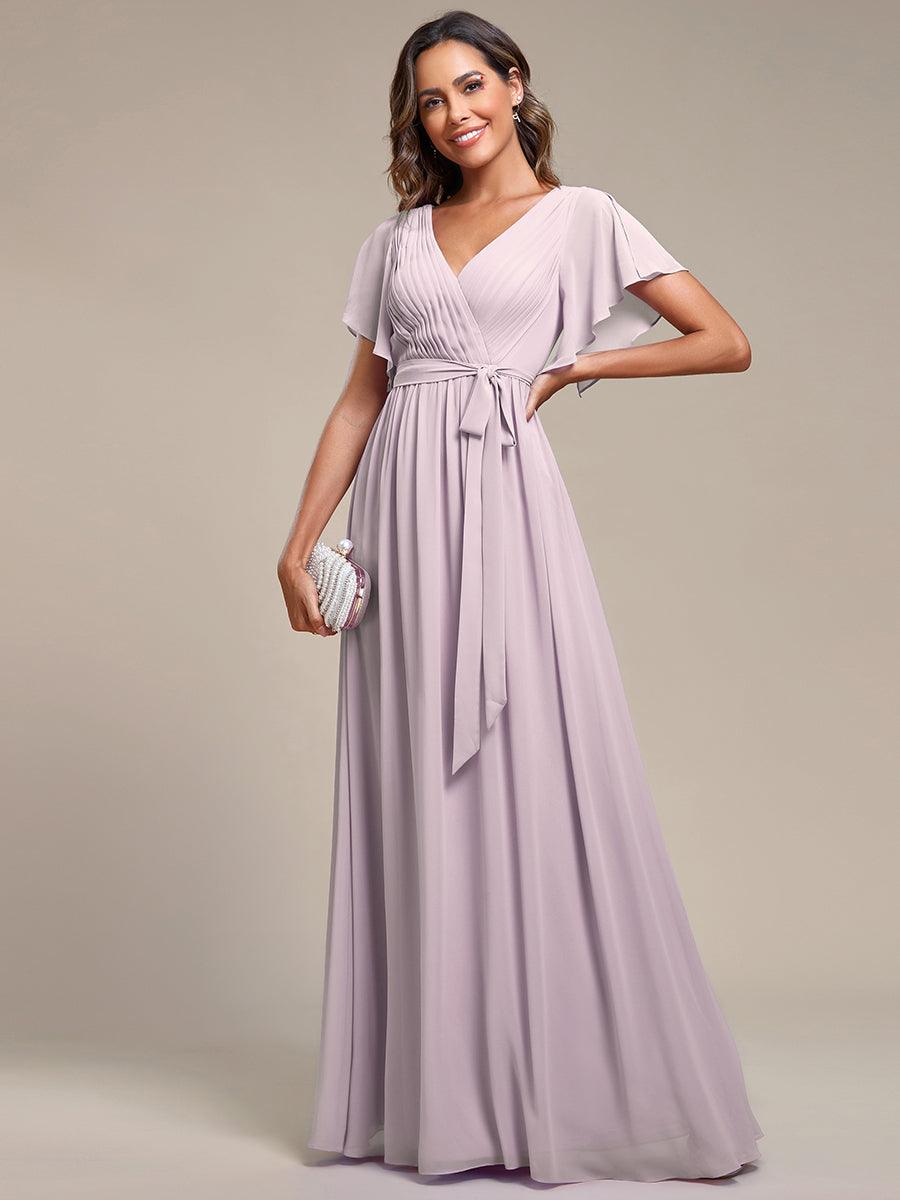 Taille personnalisée Robe de soirée en mousseline de soie à encolure en V #Couleur_Lilas