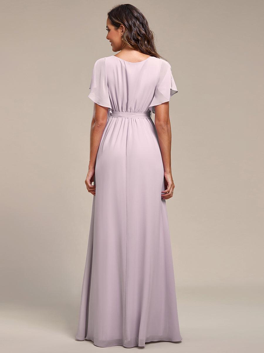 Taille personnalisée Robe de soirée en mousseline de soie à encolure en V #Couleur_Lilas