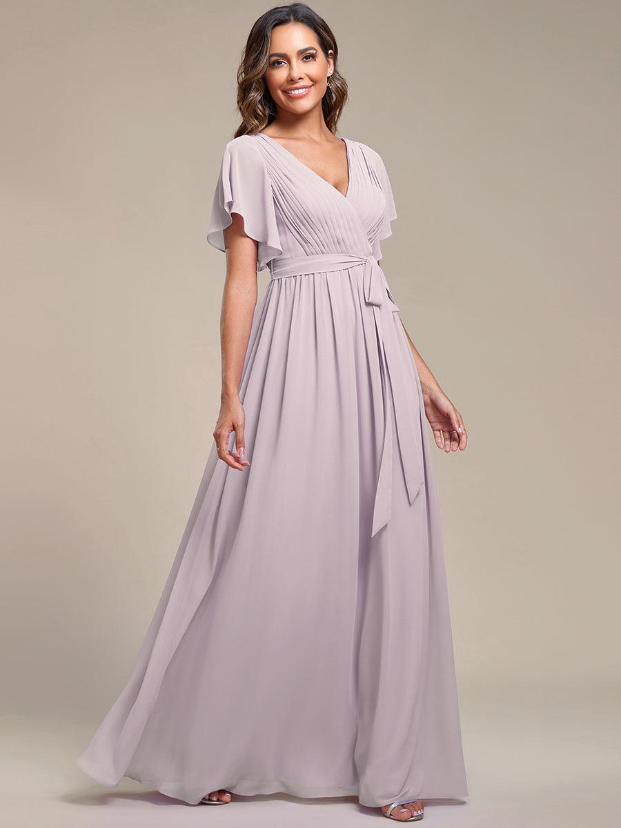 Taille personnalisée Robe de soirée en mousseline de soie à encolure en V #Couleur_Lilas