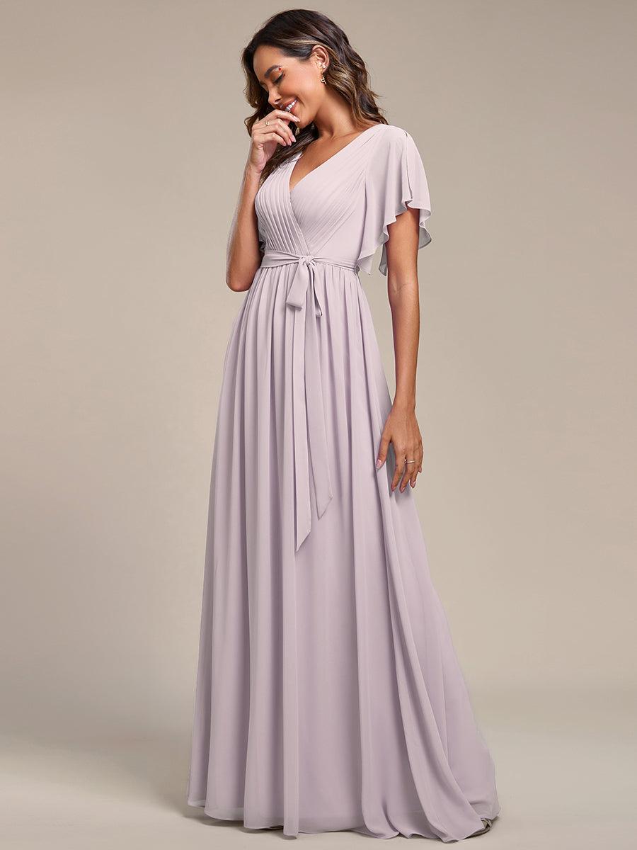 Taille personnalisée Robe de soirée en mousseline de soie à encolure en V #Couleur_Lilas