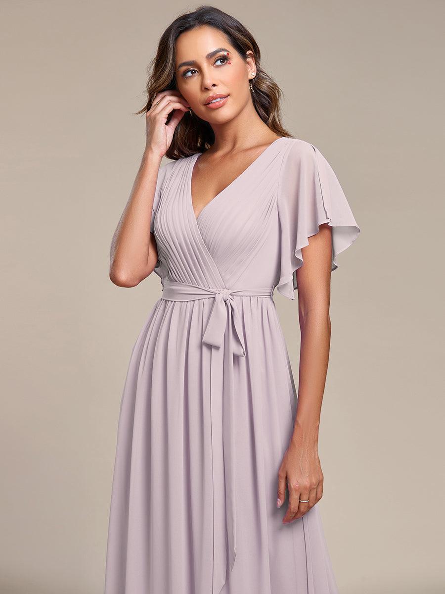 Taille personnalisée Robe de soirée en mousseline de soie à encolure en V #Couleur_Lilas