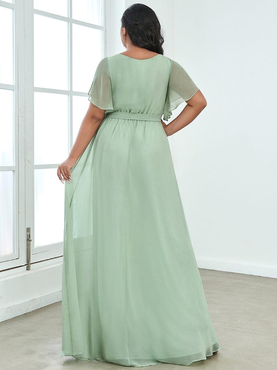 Taille personnalisée Robe de soirée en mousseline de soie à encolure en V #Couleur_Menthe Verte
