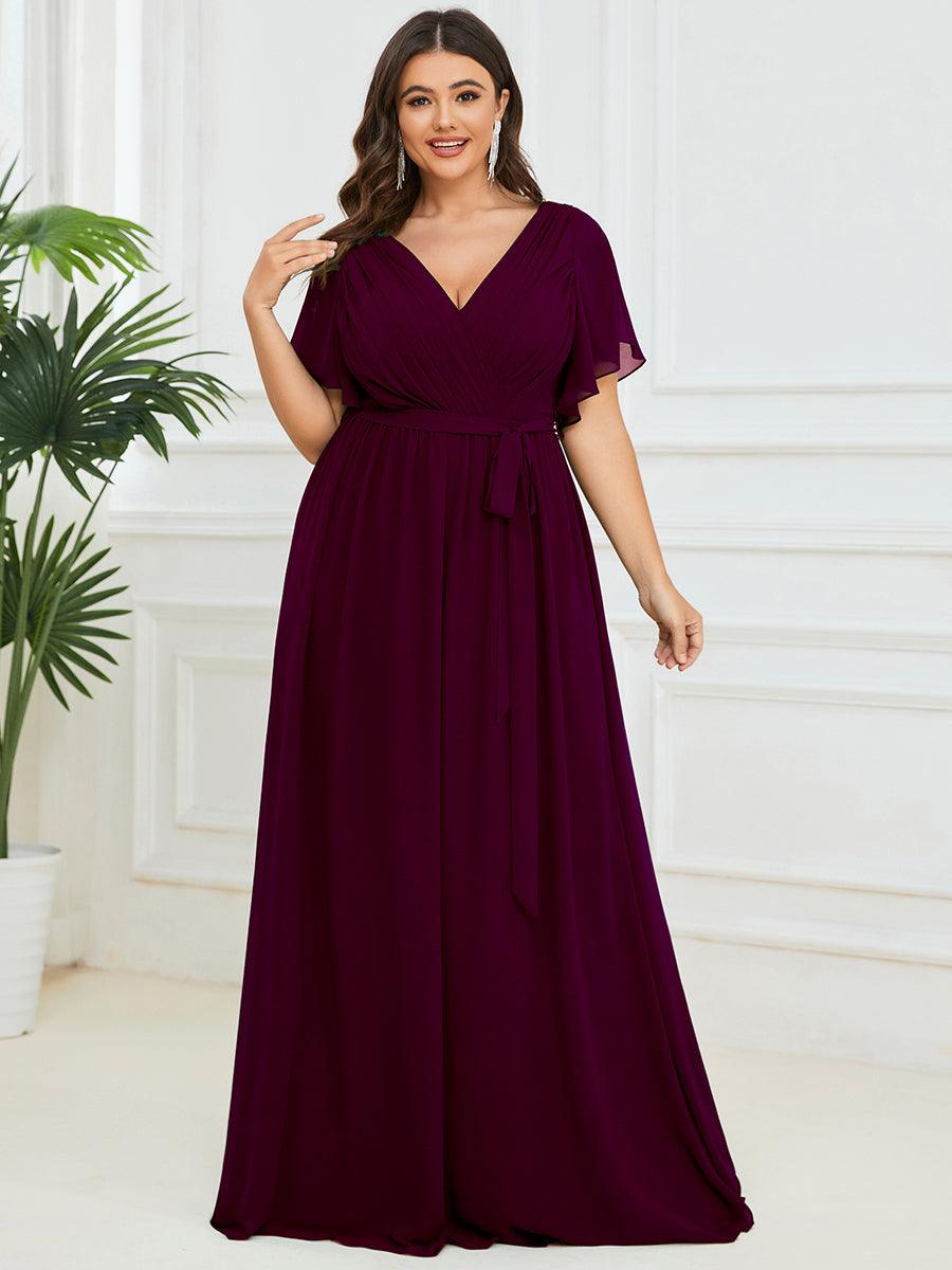 Taille personnalisée Robe de soirée en mousseline de soie à encolure en V #Couleur_Pourpre