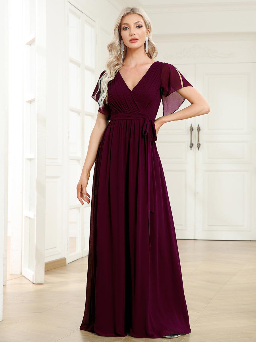 Taille personnalisée Robe de soirée en mousseline de soie à encolure en V #Couleur_Pourpre