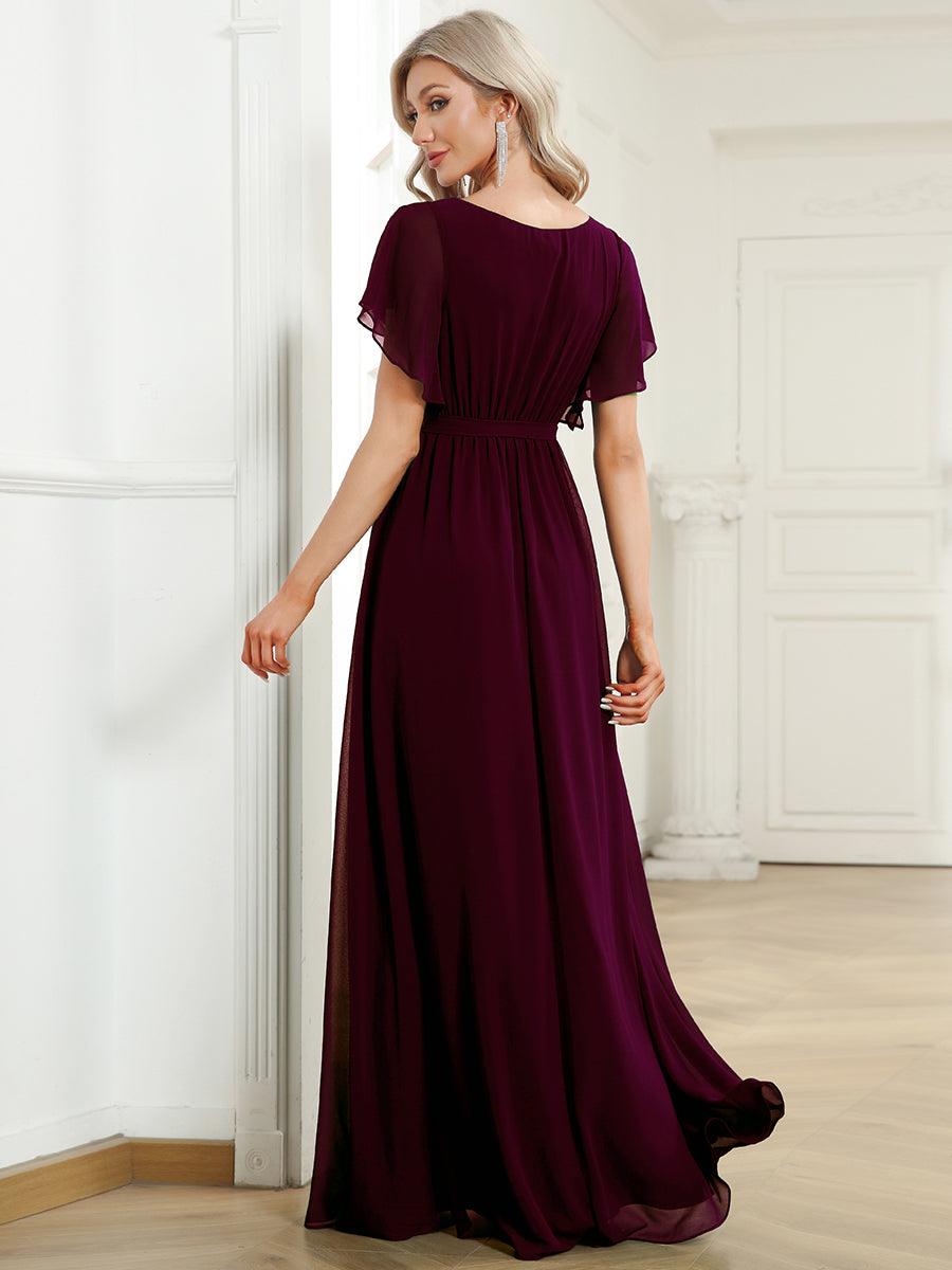 Taille personnalisée Robe de soirée en mousseline de soie à encolure en V #Couleur_Pourpre