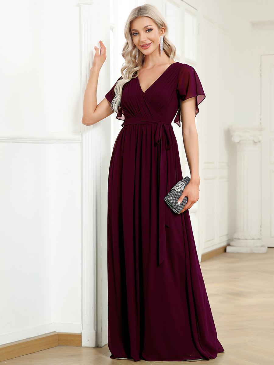 Taille personnalisée Robe de soirée en mousseline de soie à encolure en V #Couleur_Pourpre