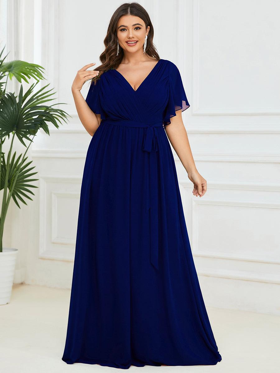 Taille personnalisée Robe de soirée en mousseline de soie à encolure en V #Couleur_Bleu Royal