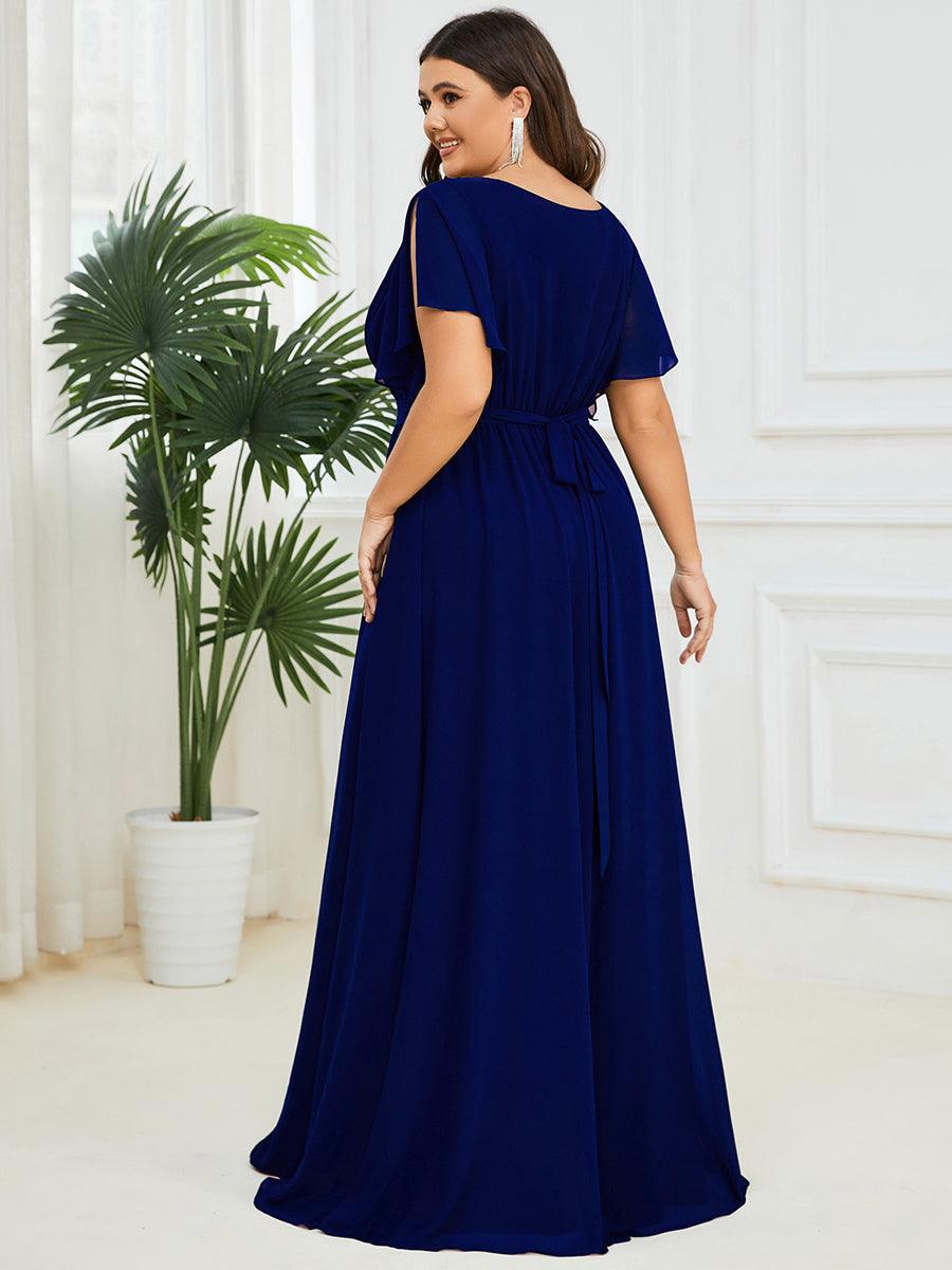 Taille personnalisée Robe de soirée en mousseline de soie à encolure en V #Couleur_Bleu Royal