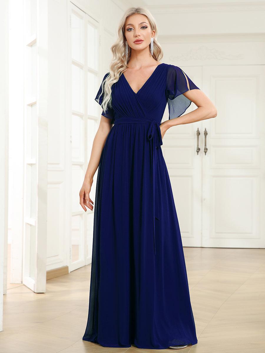 Taille personnalisée Robe de soirée en mousseline de soie à encolure en V #Couleur_Bleu Royal
