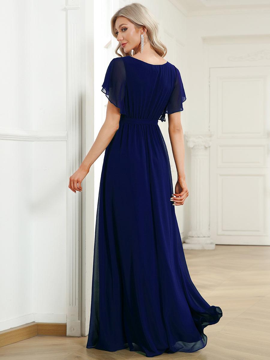 Taille personnalisée Robe de soirée en mousseline de soie à encolure en V #Couleur_Bleu Royal