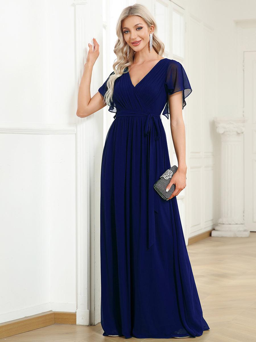 Taille personnalisée Robe de soirée en mousseline de soie à encolure en V #Couleur_Bleu Royal