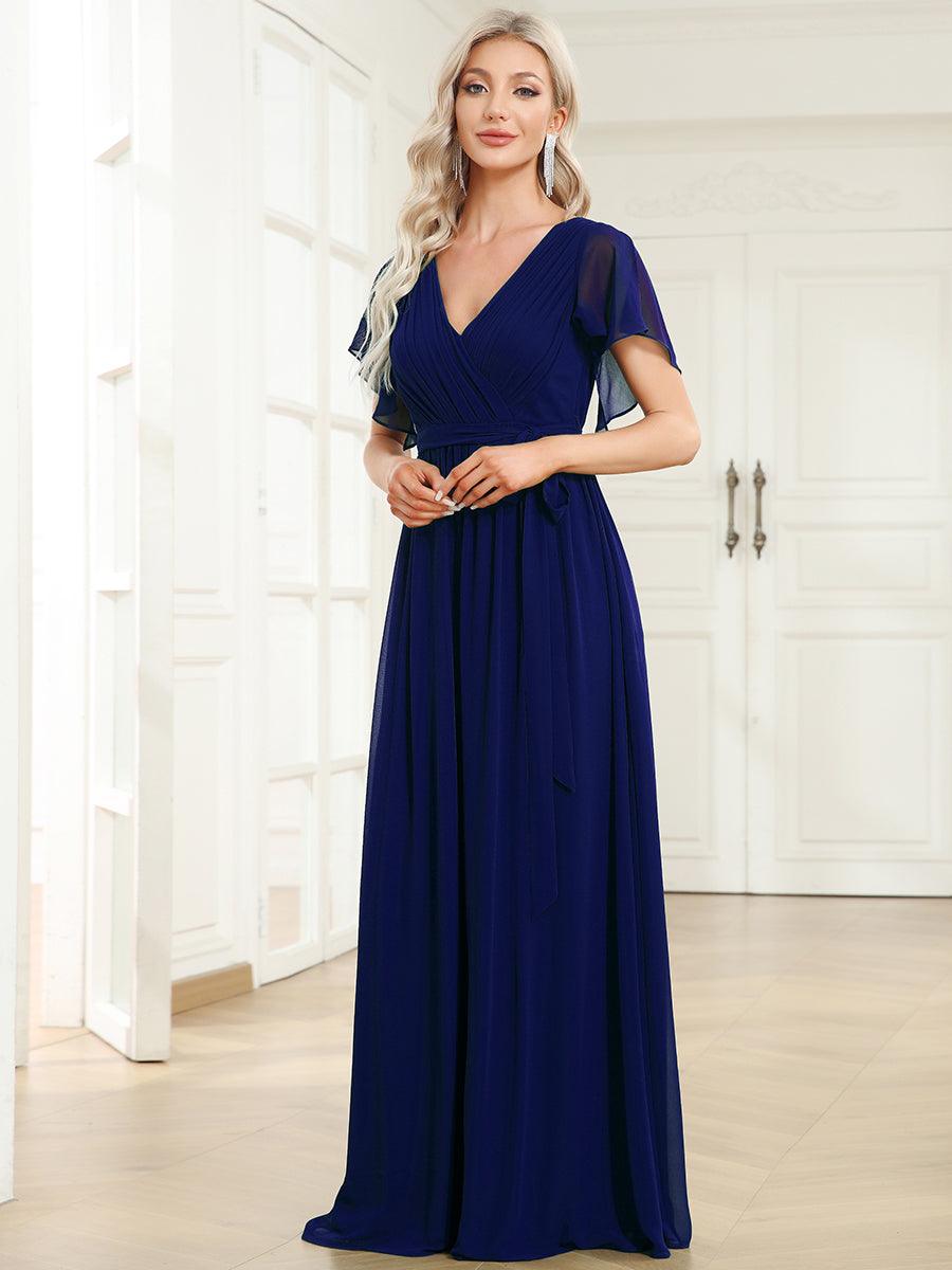 Taille personnalisée Robe de soirée en mousseline de soie à encolure en V #Couleur_Bleu Royal