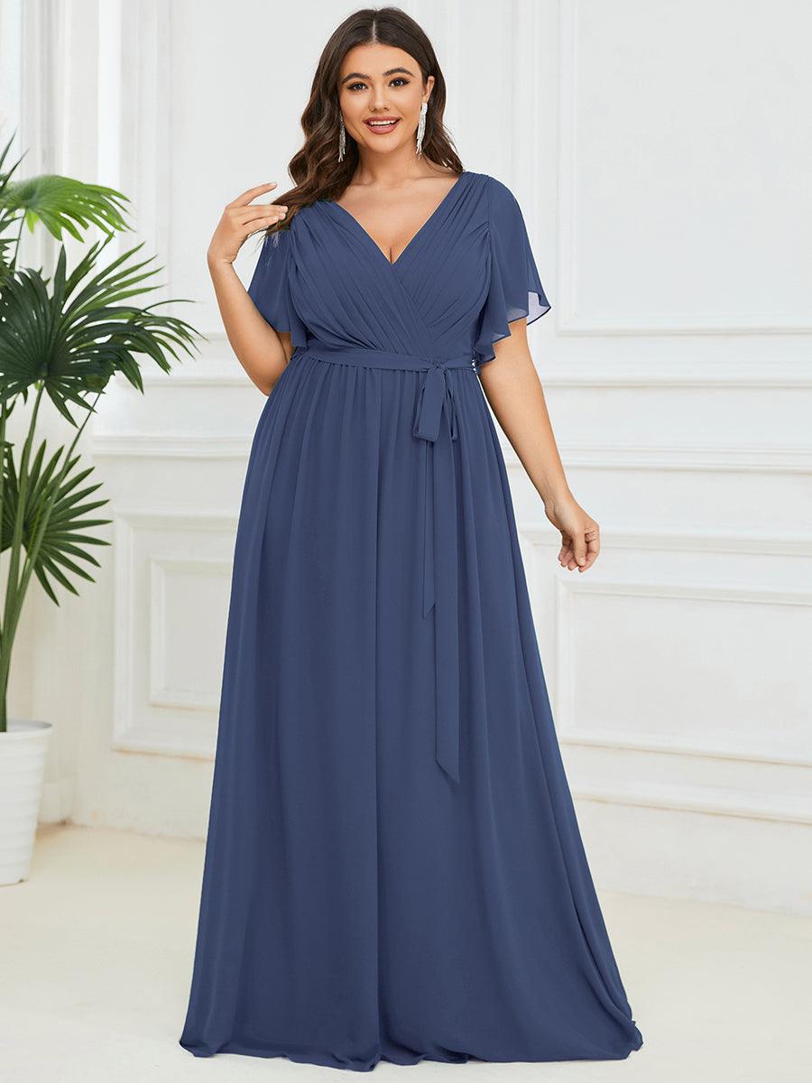 Taille personnalisée Robe de soirée en mousseline de soie à encolure en V #Couleur_Orage