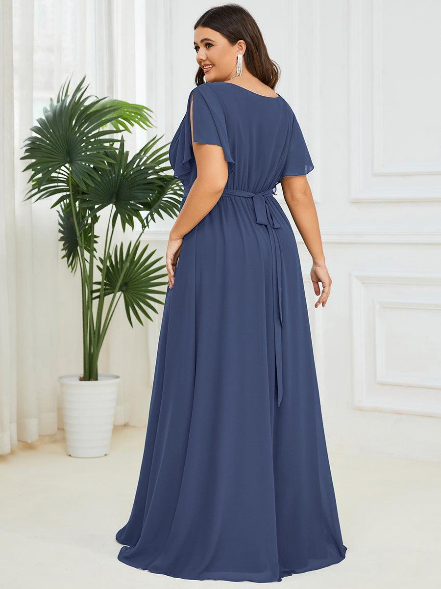 Taille personnalisée Robe de soirée en mousseline de soie à encolure en V #Couleur_Orage