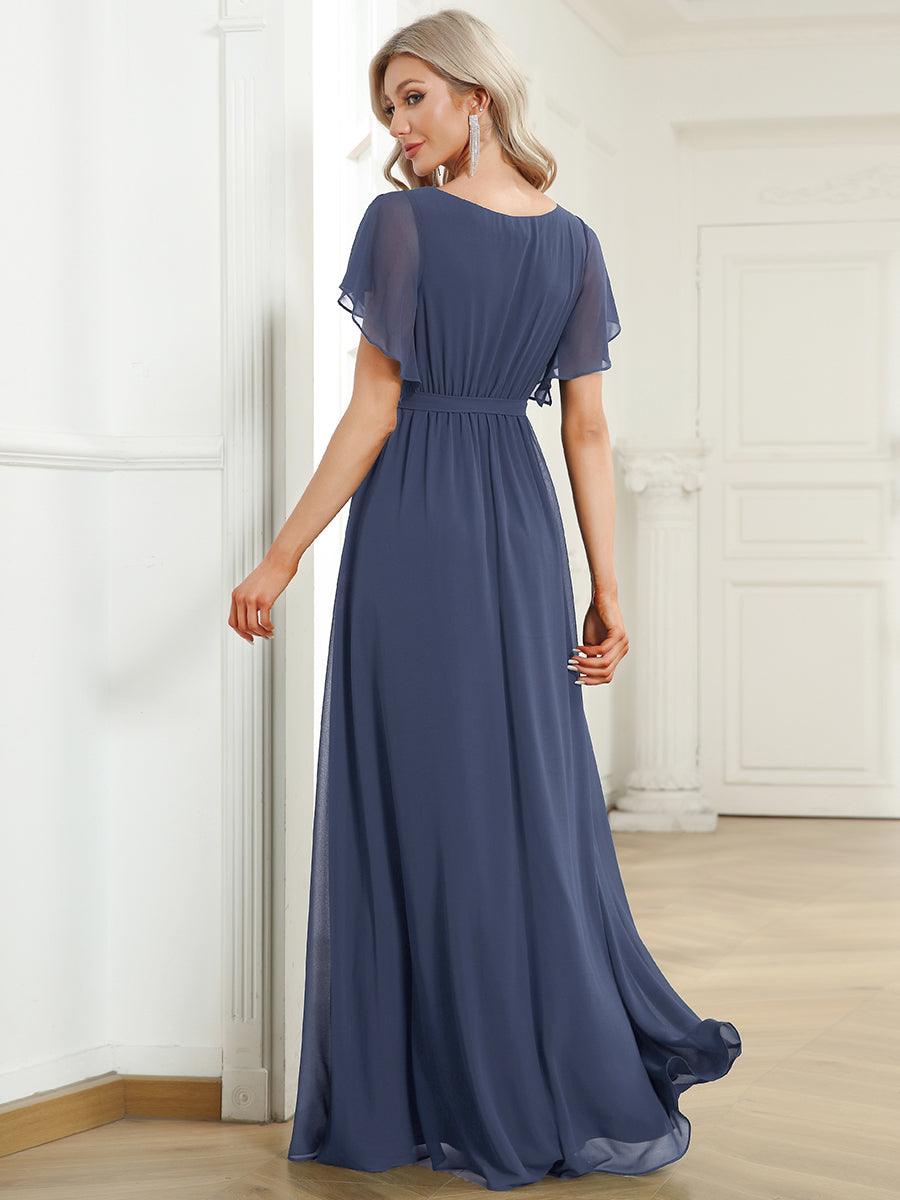 Taille personnalisée Robe de soirée en mousseline de soie à encolure en V #Couleur_Orage