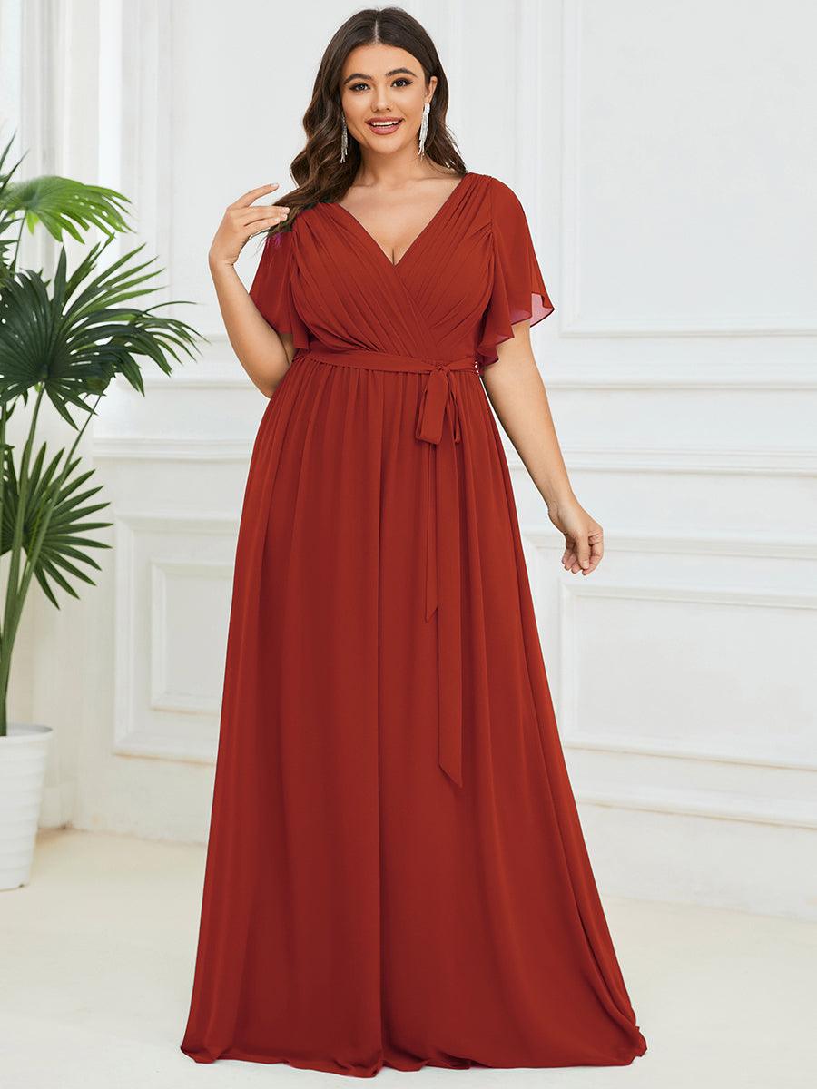 Taille personnalisée Robe de soirée en mousseline de soie à encolure en V #Couleur_Vermillon