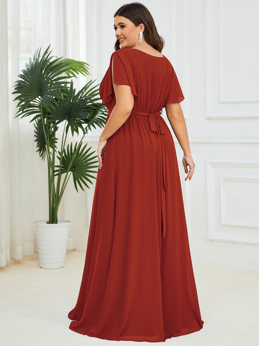 Taille personnalisée Robe de soirée en mousseline de soie à encolure en V #Couleur_Vermillon