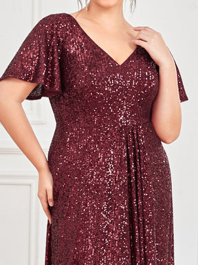 Robe de Soirée Manches Courtes Col en V Paillettes Grande Taille