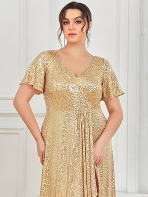 Robe de Soirée Manches Courtes Col en V Paillettes Grande Taille