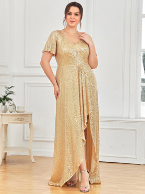 Robe de Soirée Manches Courtes Col en V Paillettes Grande Taille