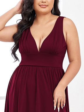 Robe de Bal Grande Taille Sans Manches Col en V Taille Empire Fendue au Sol