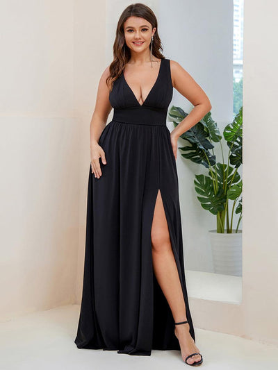 pretty SORAYA|Robe de soirée grande taille sans manches col en v empire fendue au sol