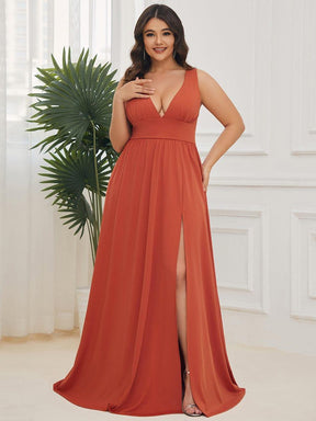 Robe de Bal Grande Taille Sans Manches Col en V Taille Empire Fendue au Sol