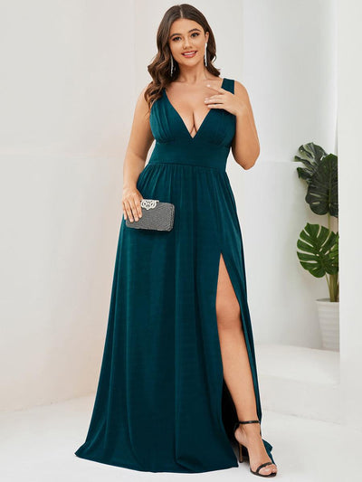 pretty SORAYA|Robe de soirée grande taille sans manches col en v empire fendue au sol