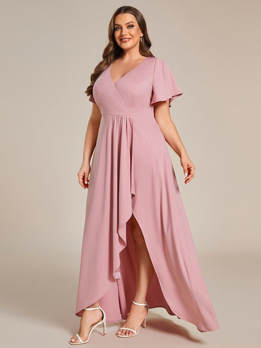 Robe de Soirée élégante à paillettes décolleté en V profond Grande taille #Couleur_Rose Fumee