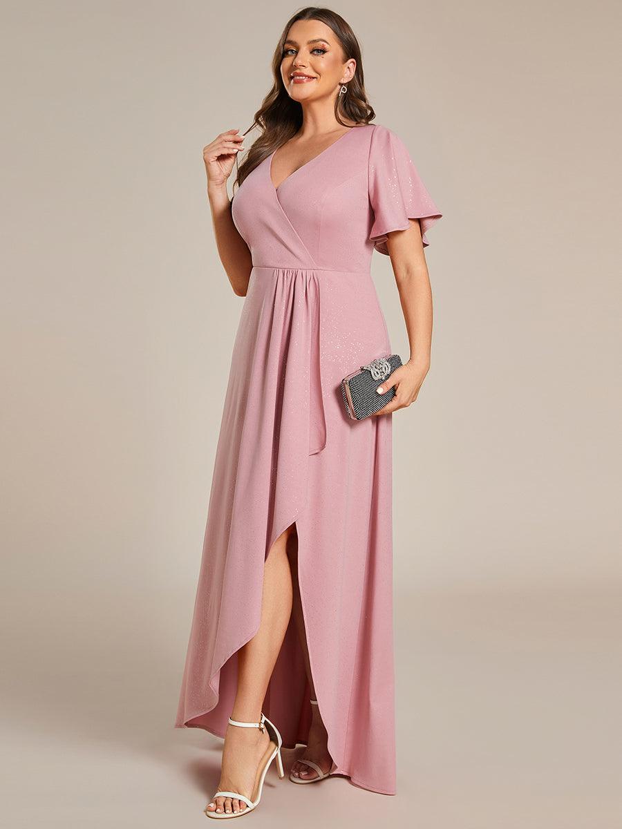 Robe de Soirée élégante à paillettes décolleté en V profond Grande taille #Couleur_Rose Fumee