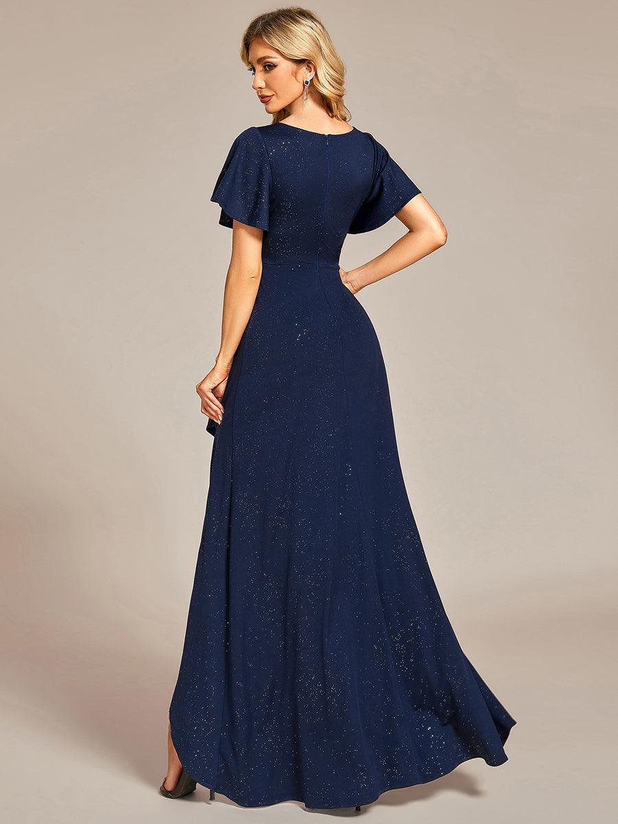 Robe de Soirée élégante à paillettes décolleté en V profond fente sur le devant #Couleur_Bleu Marine