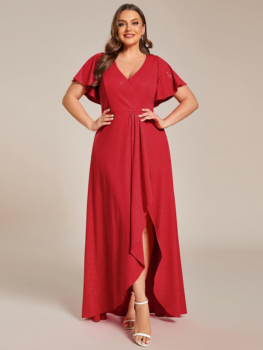 Robe de Soirée élégante à paillettes décolleté en V profond Grande taille #Couleur_Rouge